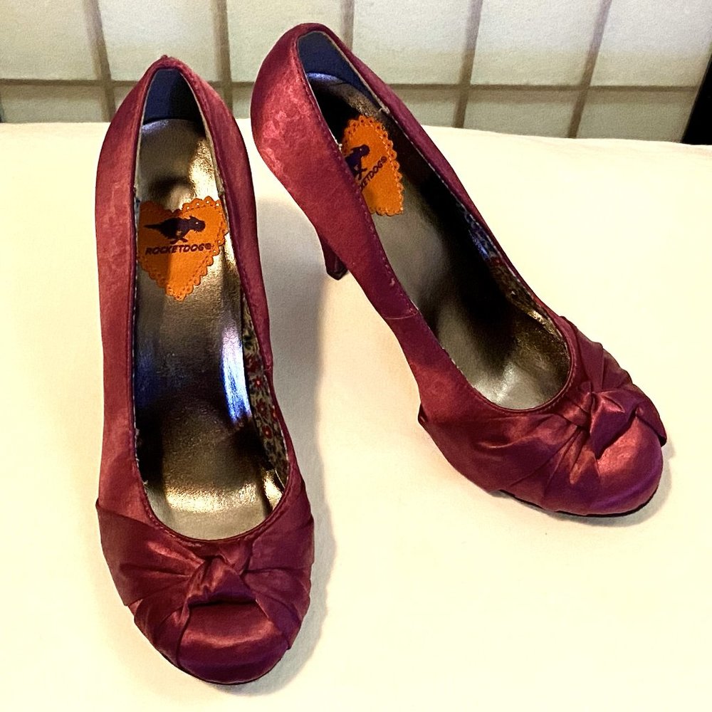 Rocket Dog Satin Leopard Print Knotted Low Toe Heeled Pump Purple Tonal 6.5M - Picture 1 of 13